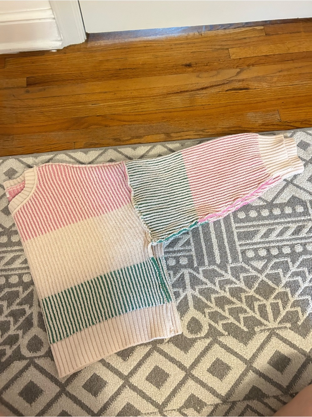Altar'd State Pink, Cream & Green Striped Cropped Sweater - Picture 4 of 4